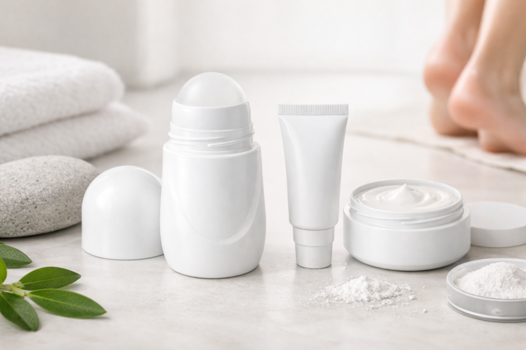 Biała butelka lotionu Perspirex Foot Lotion do pielęgnacji i ograniczania potliwości stóp