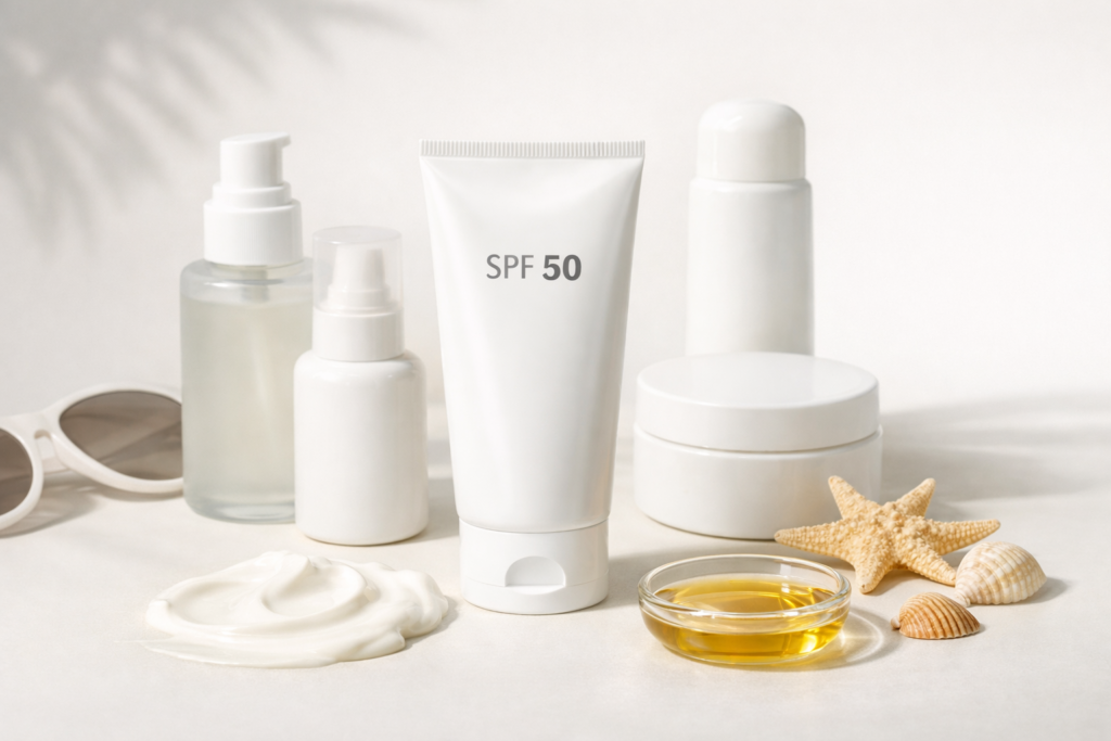 Krem z filtrem SPF 50 do twarzy na tle pielęgnacji przeciwsłonecznej